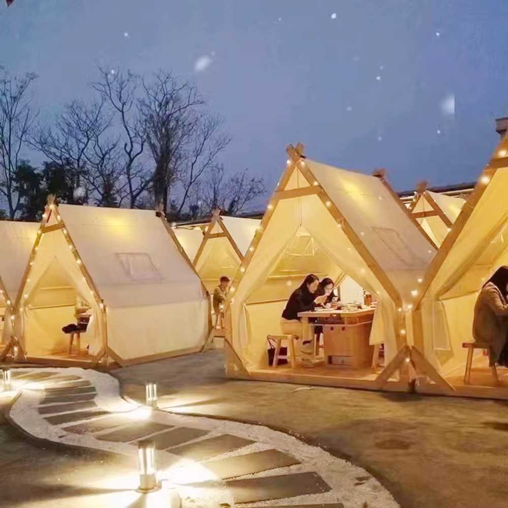 야외 바베큐 텐트 행사 주택 캠핑 빌리지 팝업 노점 2x2m 강화포목 방갈로형 바닥 미포함 - 상세 이미지 4