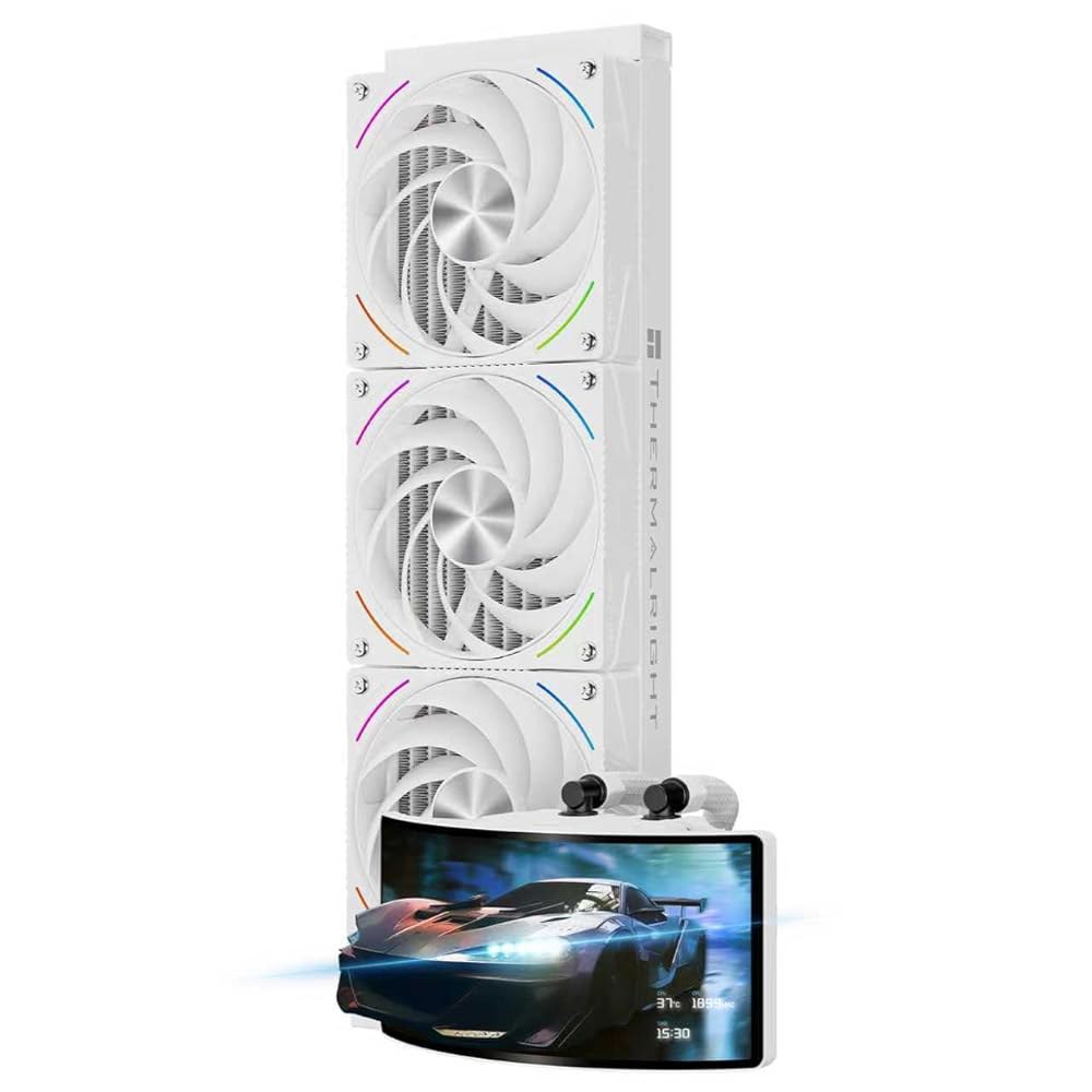 Thermalright Rainbow Vision 360 터보 ARGB 화이트 360mm Aio 쿨러, 2400x1080 해상도의 60Hz 곡면 화면, AM4 / AM5, 인텔 - 상품 이미지