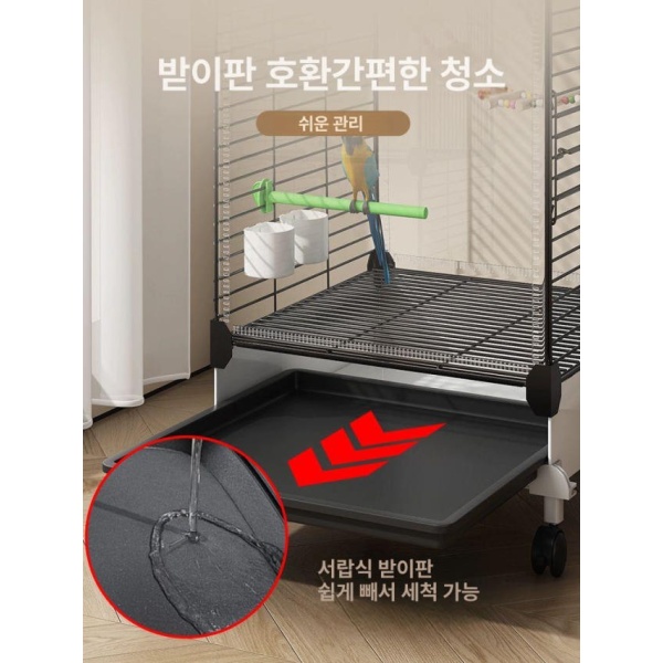 프리미엄 대형 앵무새장 고급 빌라 앵무새용품 이동식 안전한 놀이터 간식 사료 투명형 새장 3층 다문 디자인 투명형 새장 3층 다문 디자인 블랙 - 상세 이미지 5