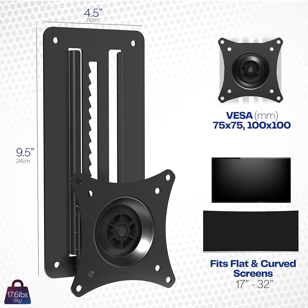 VIVO 높이 조절 가능한 17~32인치 단일 모니터 관절 벽 마운트, 최대 VESA 100x100mm, 검은색, Mountain-VW01A로 1 화면에 맞습니다 Black - 상세 이미지 3