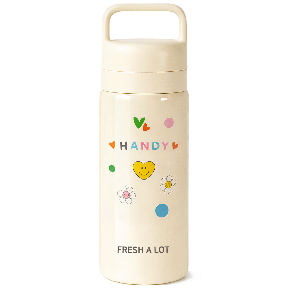 프레쉬어랏 핸디 스텐316 투웨이 휴대용 손잡이 보온보냉 텀블러 500ml, 코튼 크림 - 상품 이미지