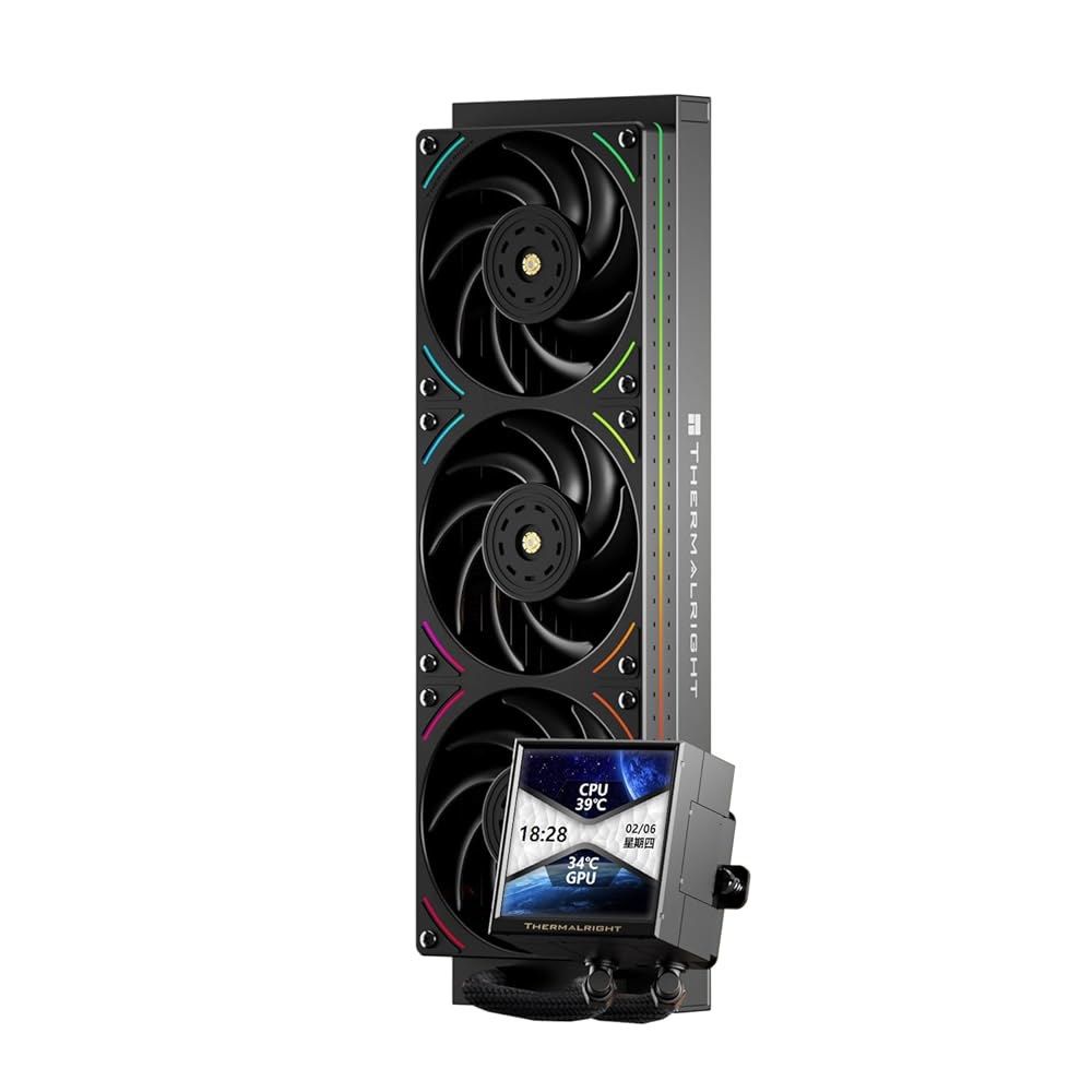 Thermalright 피어리스 비전 360 UB AGB 블랙 Aio CPU 액체 쿨러, 480x480 해상도-60Hz IPS 화면, 인라인 팬 3개, AM5 / Intel LGA - 상품 이미지