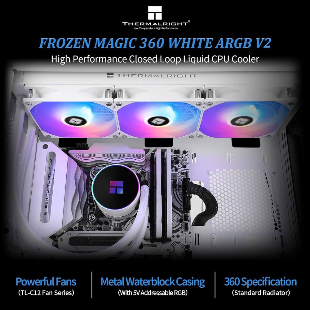 Thermalright Frozen Magic 240 화이트 ARGB V2 CPU Aio 쿨러, 1600RPM의 이중 고성능 PWM 팬, 인텔 LGA1150 /1151 / /120 - 상세 이미지 2