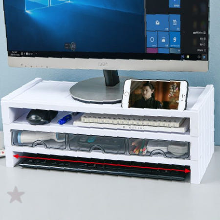 모니터 받침 선반 높낮이 조절 가능 서랍 수납 책상 정리 사무실 재택근무 컴퓨터