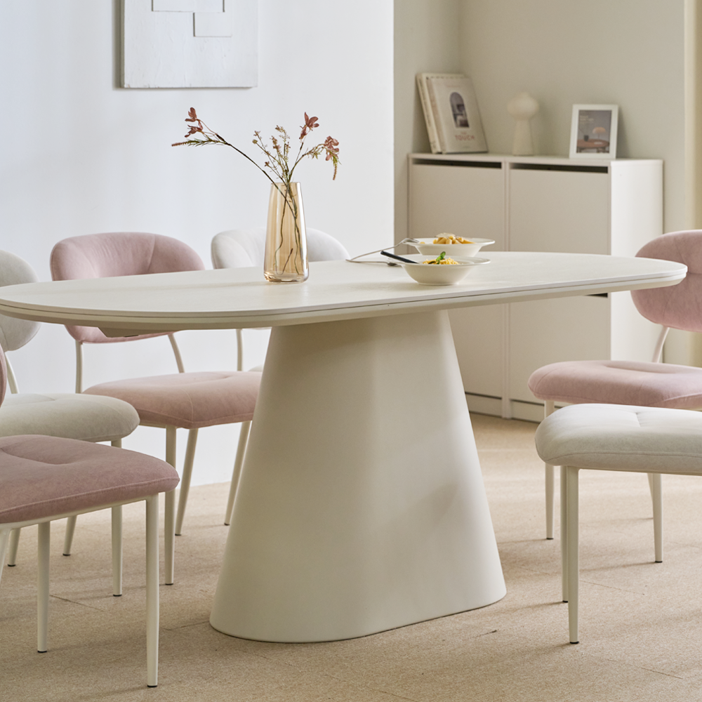 화이트식탁테이블 포세린 세라믹 타원형 6인용식탁 벨라 2000mm 크림화이트