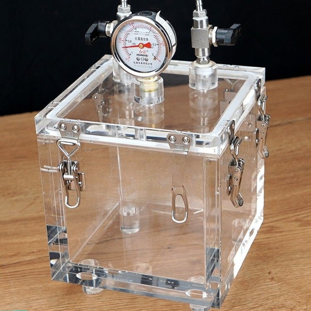 진공챔버 아크릴 진공게이지 레진공예 탈포 건조 보관용 20x20x20cm 두께 20mm - 상세 이미지 3