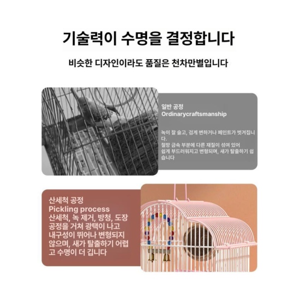 프리미엄 앵무새 전용 생태 새장 대형 앵무새장 핑크 먹이 용품 사료 단독 핑크 단독 29.5x22x41cm - 상세 이미지 3