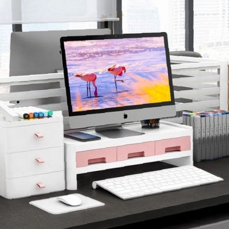 책상 위 모니터 거치대 높이 조절 서랍 수납 사무실 재택근무 컴퓨터 노트북 받침