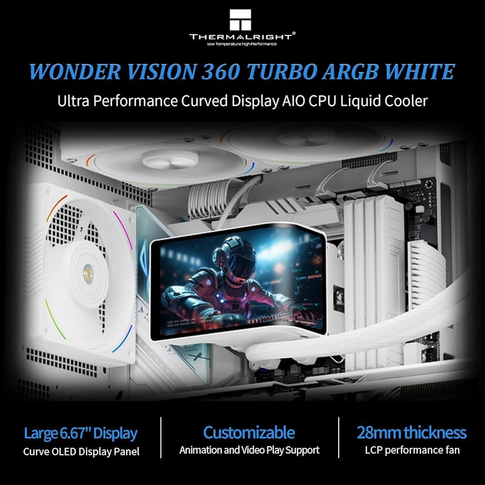 Thermalright Wonder Vision 360 터보 ARGB 화이트 CPU 액체 냉각기, AM5 /Intel LGA1851 /1700,6.67 u2019 3D 커브드 스크 - 상세 이미지 2