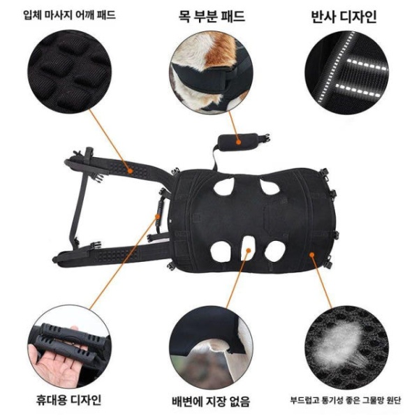 프리미엄 대형견 중형견 포대기 외출가방 반려견 노견 이동 슬링백 블랙 블랙 S M 5~9kg - 상세 이미지 5