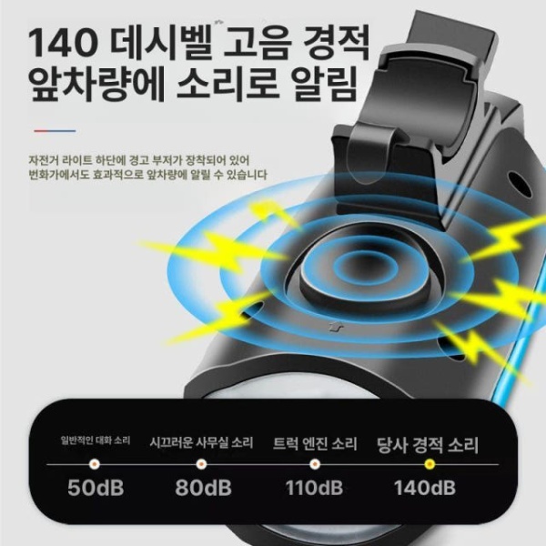 프리미엄 자전거 라이트 벨 전조등 후미등 야간 조명 헬멧 전자벨 블랙 고음 스피커 강한 빛 충전 블랙 고음 스피커 강한 빛 충전 전조등 - 상세 이미지 3