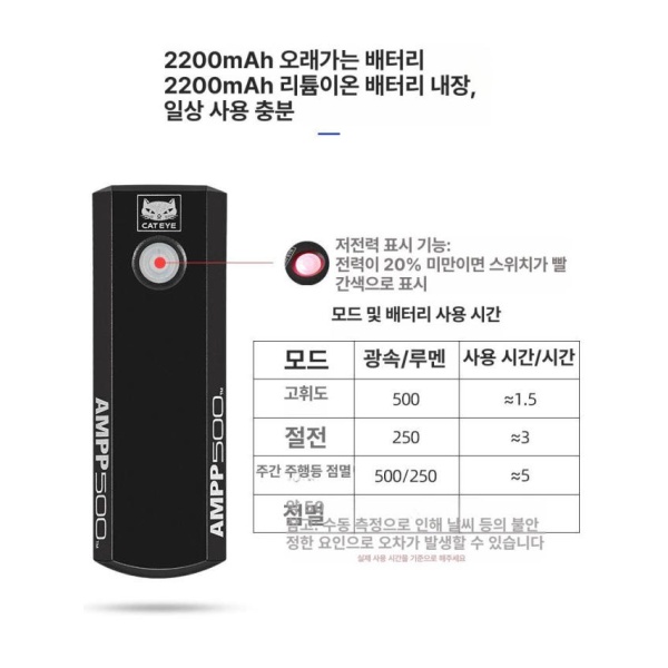 프리미엄 자전거 라이트 고광 조명 안전 AMPP100 용품 전조등 AMPP100 - 상세 이미지 5