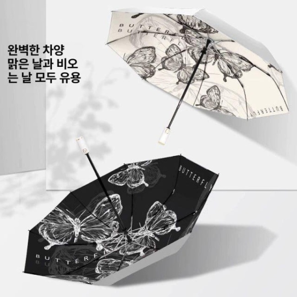 프리미엄 일본 휴대용 자동 컴팩트 초경량 대형 3단 수동 햇볕 여행용 패션 양산 블랙 나비 3단 수동-연한 바닥 블랙 나비 - 상세 이미지 2