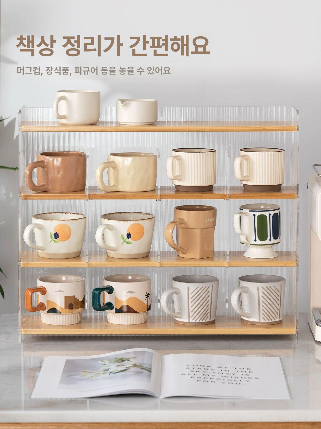 머그컵 선반 거치대 주방 수납 아크릴 컵걸이 드링크홀더 책상 정리용품 - 상세 이미지 2