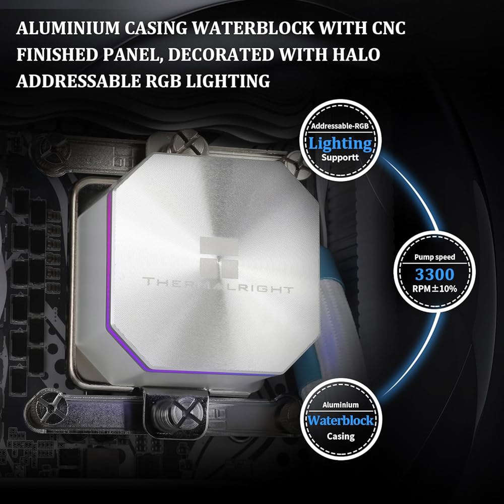 Thermalright Frozen Edge 360 화이트 CPU 액체 쿨러, 효율적인 PWM 제어 펌프 3300RPM, 120mm 팬, 수냉식 컴퓨터 부품, AMD AM4 / - 상세 이미지 3