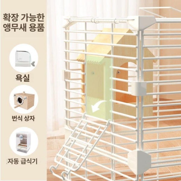 럭셔리 대형 빌라 원목 이동식 새장 프리미엄 디자인 세트 추천 캣타워 구매 새장-화이트-단일스탠드막대그네식기포함 새장-화이트-단일스탠드막대그네식기포함 M-중형 - 상세 이미지 3