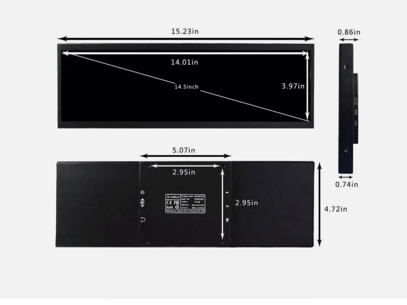 14.5인치 2560x720 USB C HDMI LCD 모니터 3X120mm 팬 CPU GPU PC 케이스