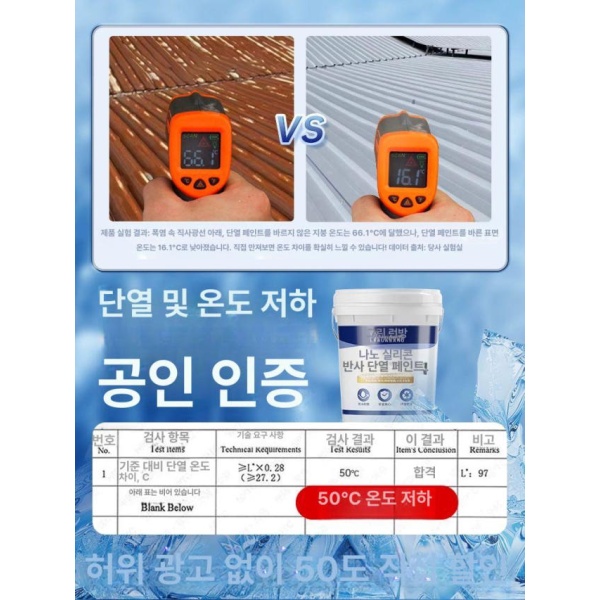 최고급 지붕 냉방 친환경 방수 열 차단 곰팡이 셀프 벽 타일 컬러 자외선 차열 나노 단열 도료 화이트 2.5kg 나노 단열 도료 화이트 2.5kg - 상세 이미지 2