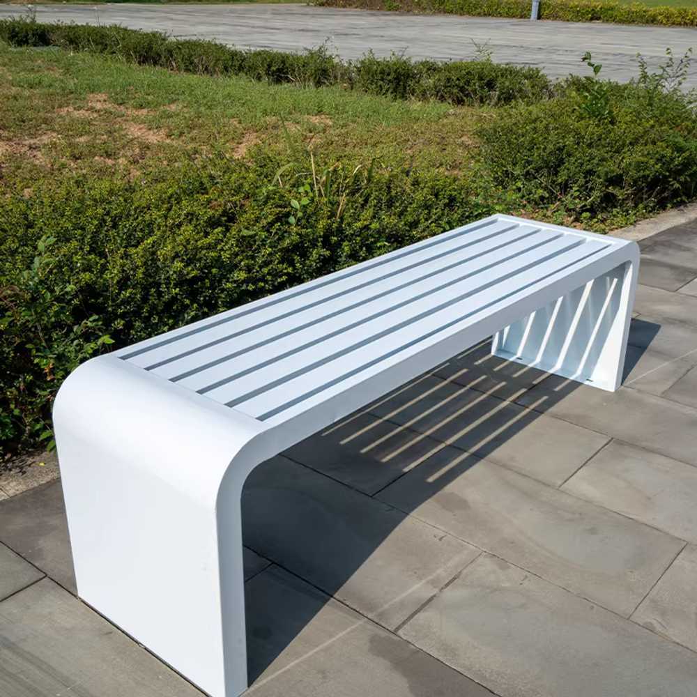 야외 철제 의자 평벤치 옥상 펜션 힐링 카페 테라스 100x40x45cm 화이트 스틸 - 상품 이미지