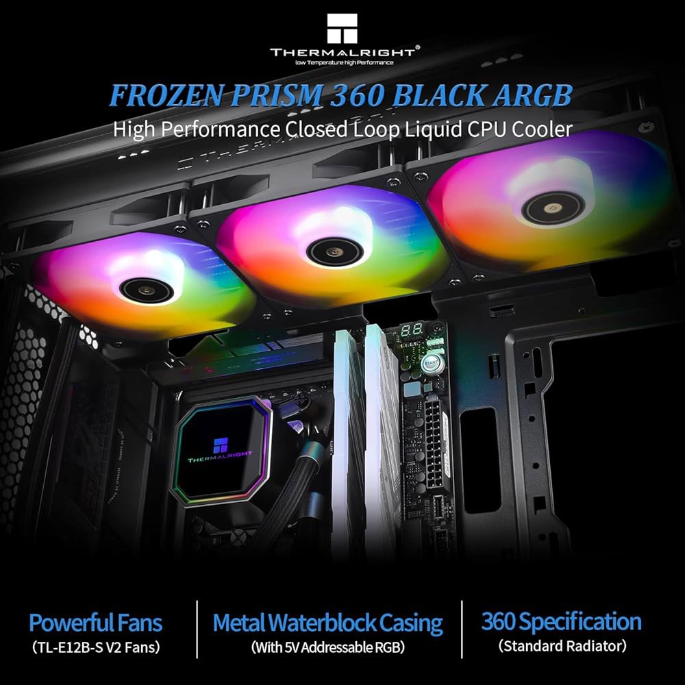 Thermalright Frozen Prism 360 블랙 ARGB CPU 액체 냉각기, 효율적인 PWM 제어 펌프 3300RPM, 3 TL-E12 시리즈 팬, 수냉식 컴퓨터 부품 - 상세 이미지 2
