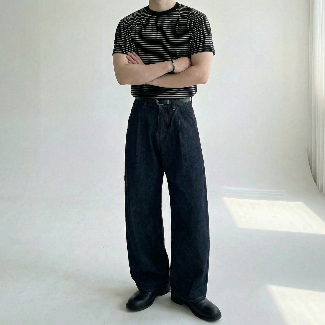 남자통청바지 남자세미와이드청바지 키작남청바지 - 상세 이미지 4