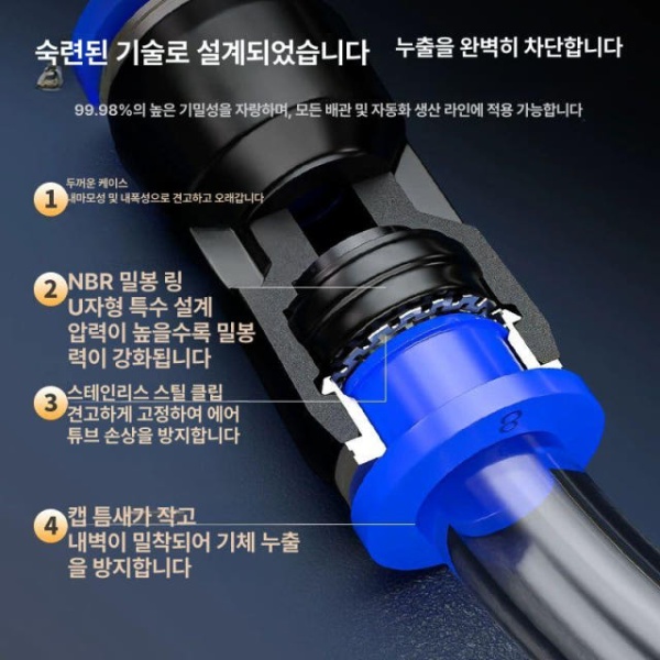 고성능 PU 에어 파이프 퀵 커넥터 에어커플러 세트 에어피팅 블루 직통 4MM 10개 블루 직통 4MM 10개 - 상세 이미지 4