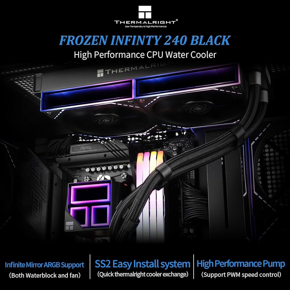 Thermalright Frozen Infinity 240 블랙 CPU Aio 쿨러, TL-M12 2 PWM 팬, 컴퓨터 워터 ARGB 인피니티 미러, 액체 냉각 LGA1851 - 상세 이미지 2