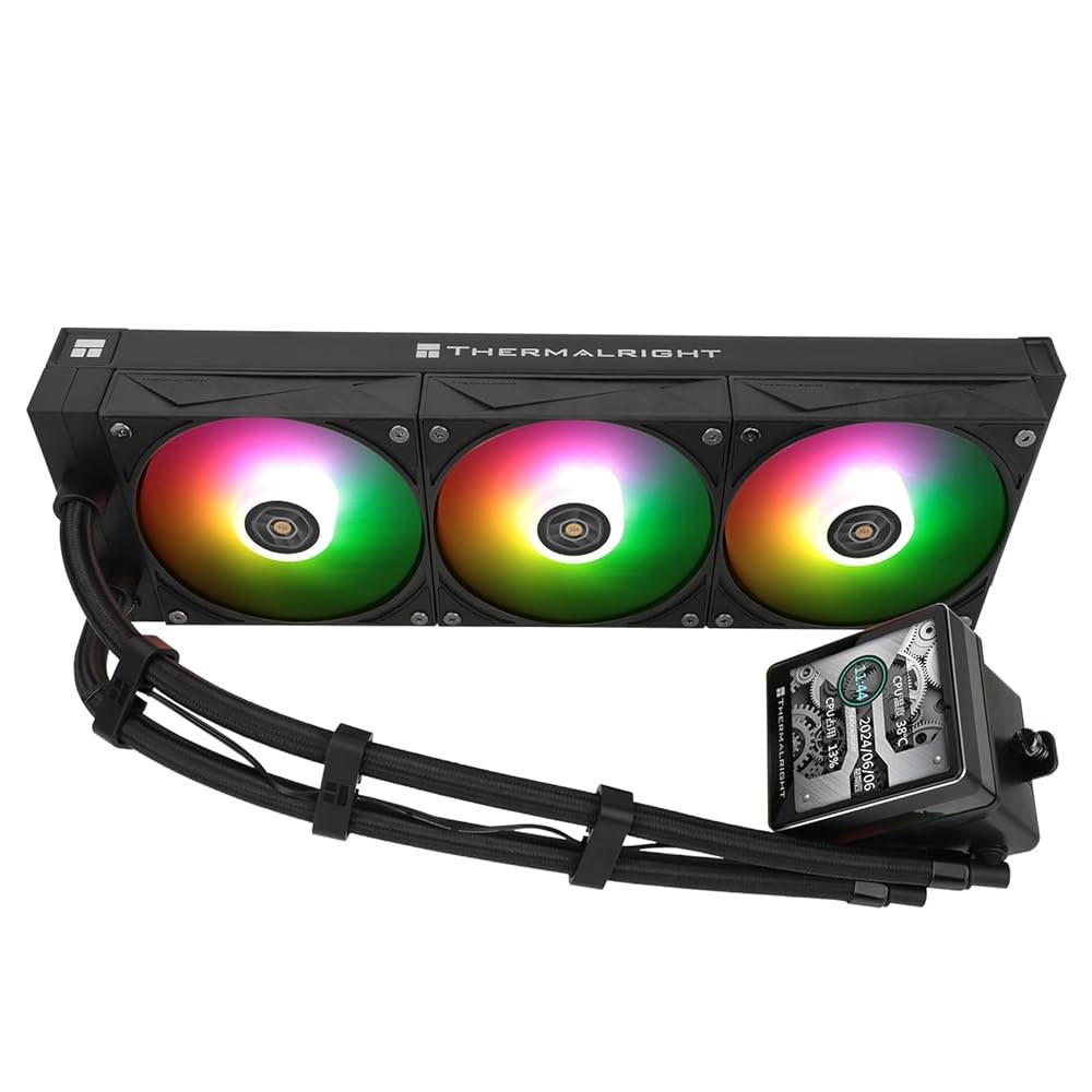 써멀라이트 그랜드 비전 360 ARGB 블랙 CPU 워터 쿨러, 2150RPM 3개의 PWM 팬, 480x480 해상도의 IPS LCD 화면, AM5용 액체 인텔 LGA1700/1 - 상품 이미지