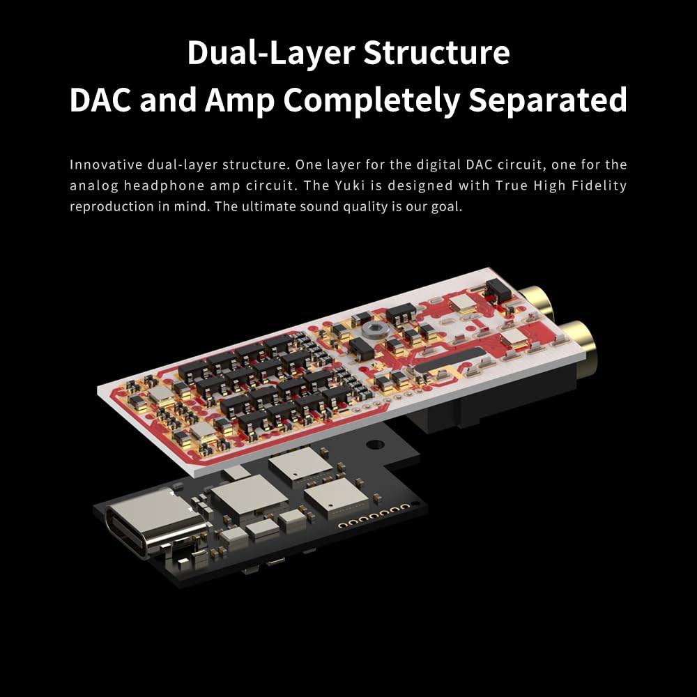 헤드폰 앰프가 장착된 유네 유키 휴대용 DAC, 완전히 분리된 DAC 및 AMP 세라믹 기판 구조, 32bit / 768k DSD256 USB 동글, 3.5mm 4.4mm 스마트폰 - 상세 이미지 2