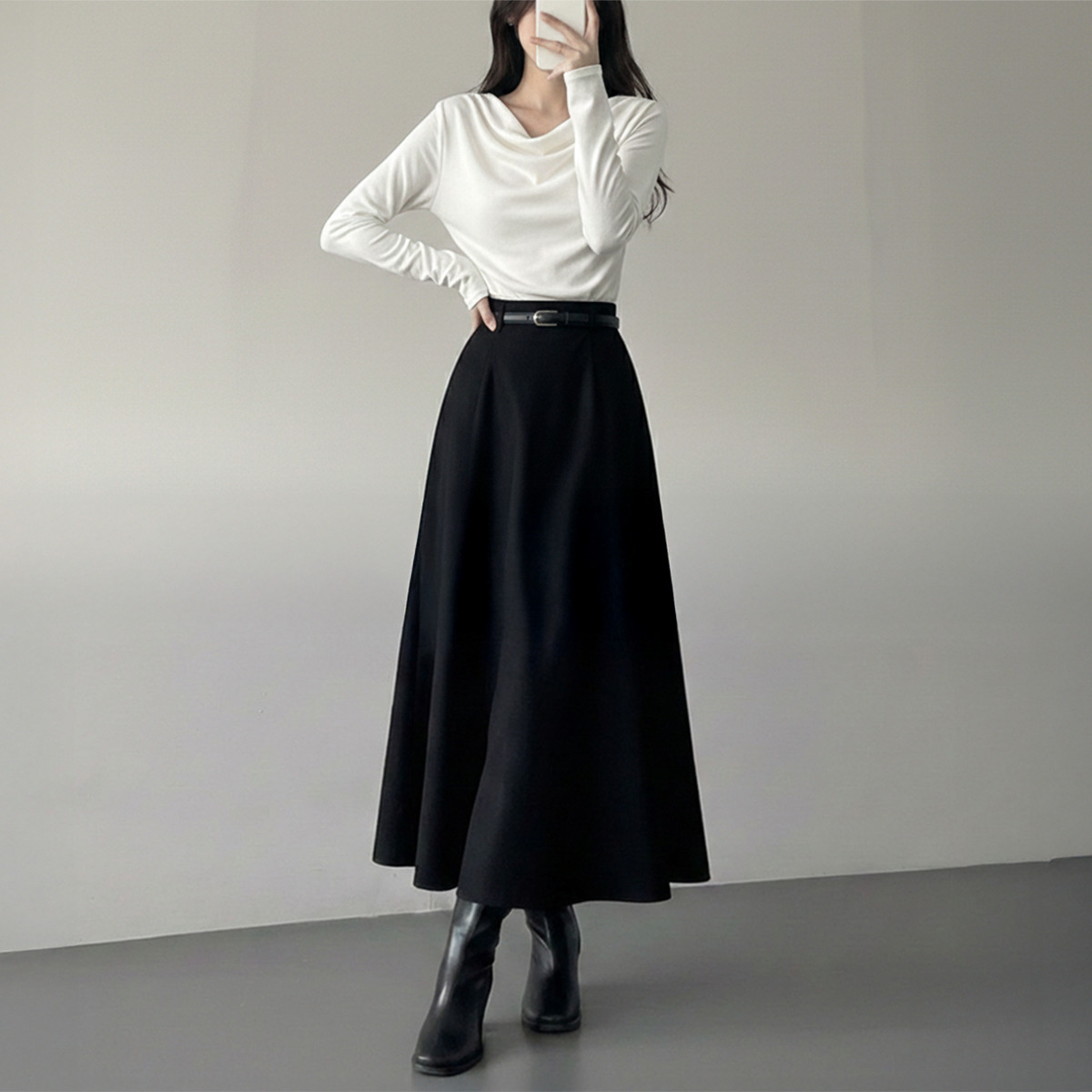 드레이프넥티 입술넥셔링 긴팔티셔츠 페미닌여리핏 입술넥드레이프티 카울넥티셔츠 이미지 8