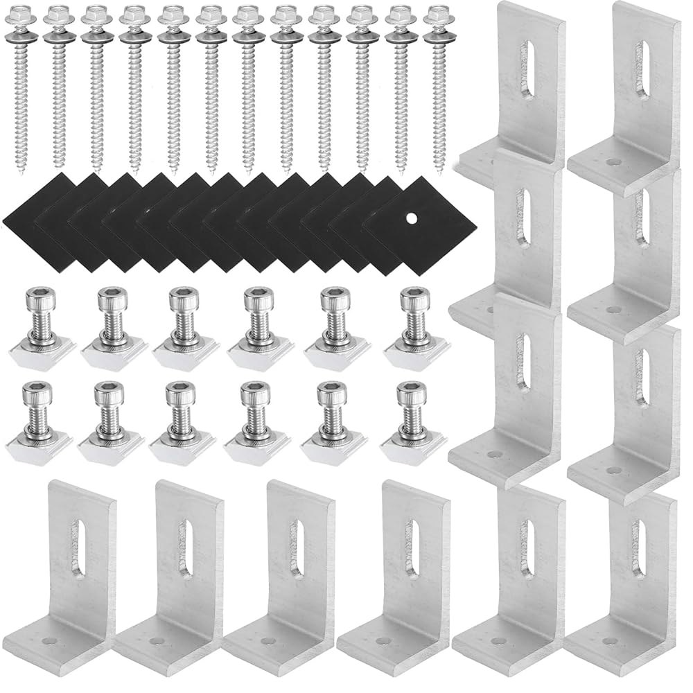12팩 태양열 마운트 L-브래킷, 하드웨어 알루미늄 포함, 보트 패널 오프 루프용, 모터 그리드 브래킷 홈 합금 RV 광전지 루프 L 장착 12 Set - 상품 이미지