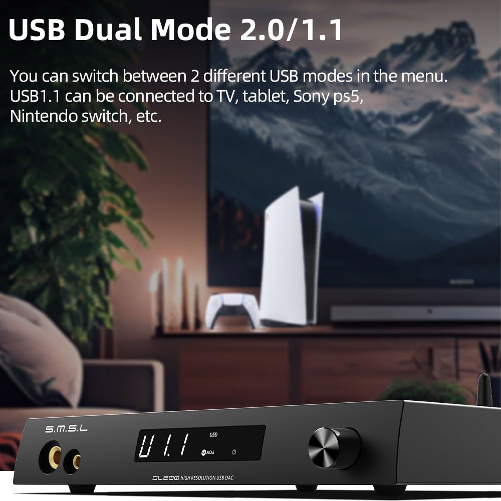SMSL DL200 ES9039Q2M 오디오 DAC 및 HiFi 헤드폰 앰프, 6.35mm / 4.4m TRS 밸런스 라인 RCA 싱글 엔드 출력, 듀얼 모드 USB2.0 1.1, - 상세 이미지 2