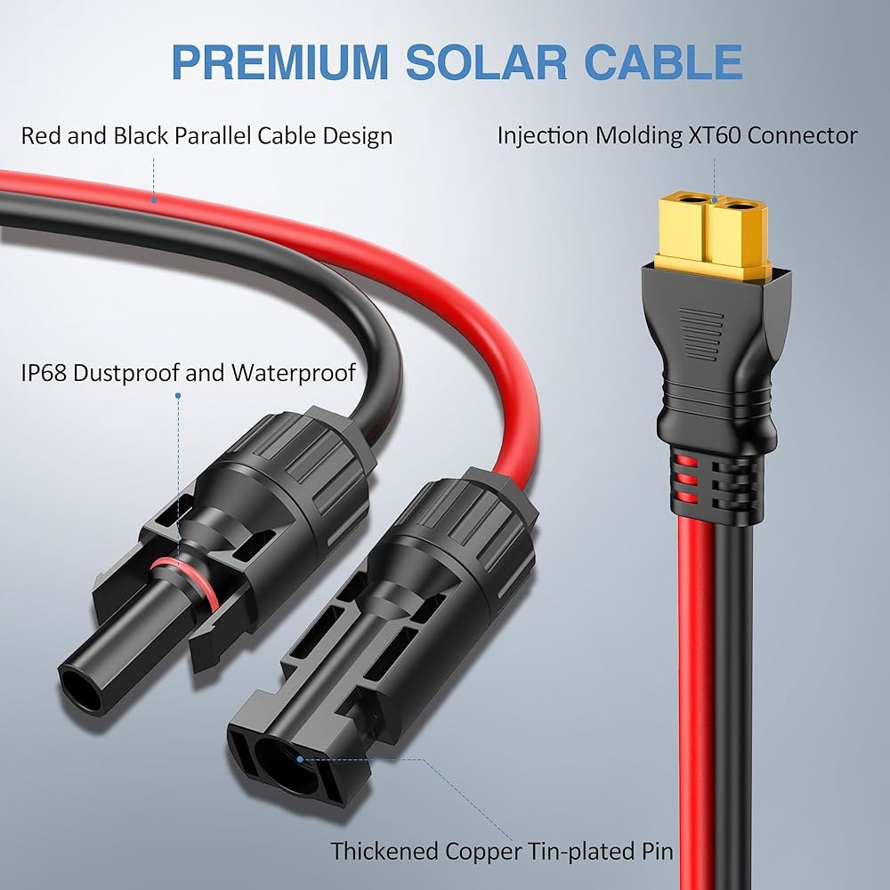 태양열 패널 - XT60 충전 to 코드 연장 발전기용 2.7m(9피트), Solar 사출 Gonifeto 발전소용 커넥터 Ecoflow 성형 케이블(12AWG 휴대용 와이어, - 상세 이미지 2