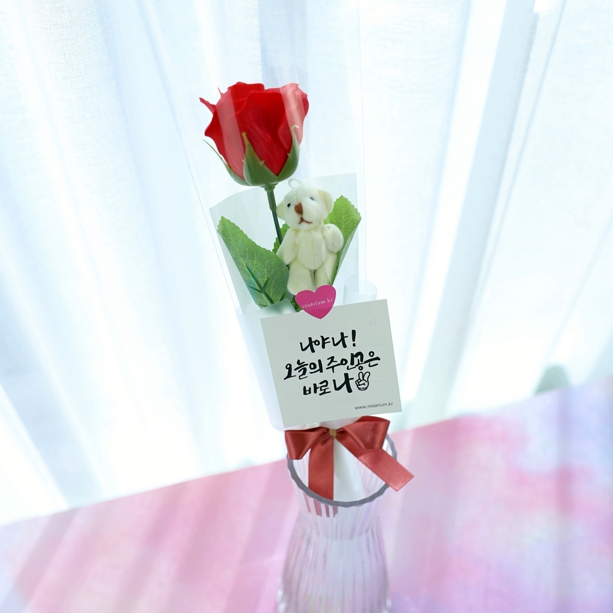 꽃 한송이 곰 인형 꽃다발 사탕 킨더조이 졸업식 발표회 학예회 재롱잔치 화이트데이 - 상세 이미지 4