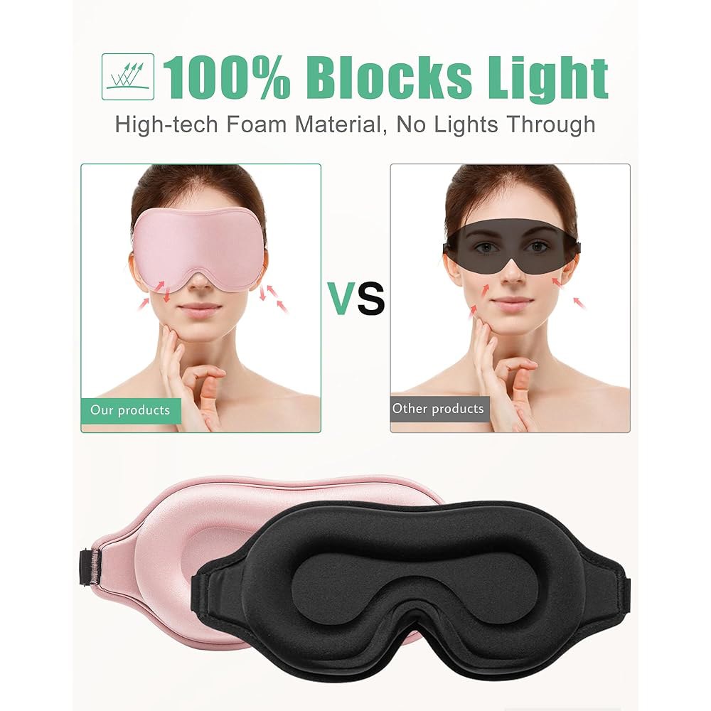 속눈썹 연장용 비바인 2팩 3D 컨투어 수면 안대 안대, 스트랩이 조절 가능한 야간 성형 마스크, 여행용 요가 낮잠용 100 블록 라이트 아이섀도 커버 - 상세 이미지 2