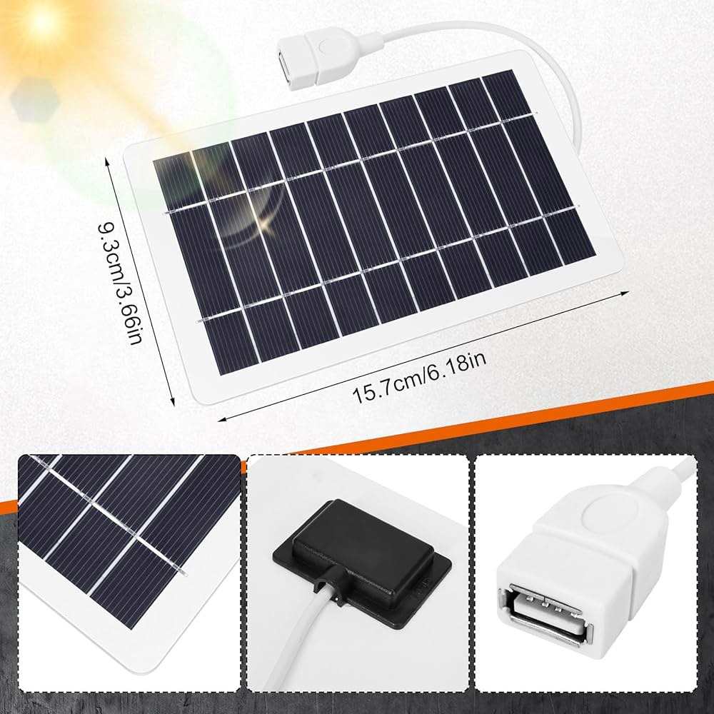 USB 태양열 패널 충전기, 카메라, 하이킹, 캠핑, 화이트 충전, 5V 야외 2개, 휴대용 키트 5W 휴대폰 여행용 - 상세 이미지 2