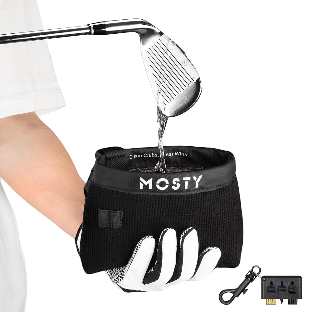 MOSTY 골프 클럽 & 볼 클리너 가방, 내구성이 뛰어난 키트 및 워셔 파우치, 가방용 클리너, 남성 여성 골퍼를 위한 선물 그의 독특함, 필수품 Rich Black - 상품 이미지