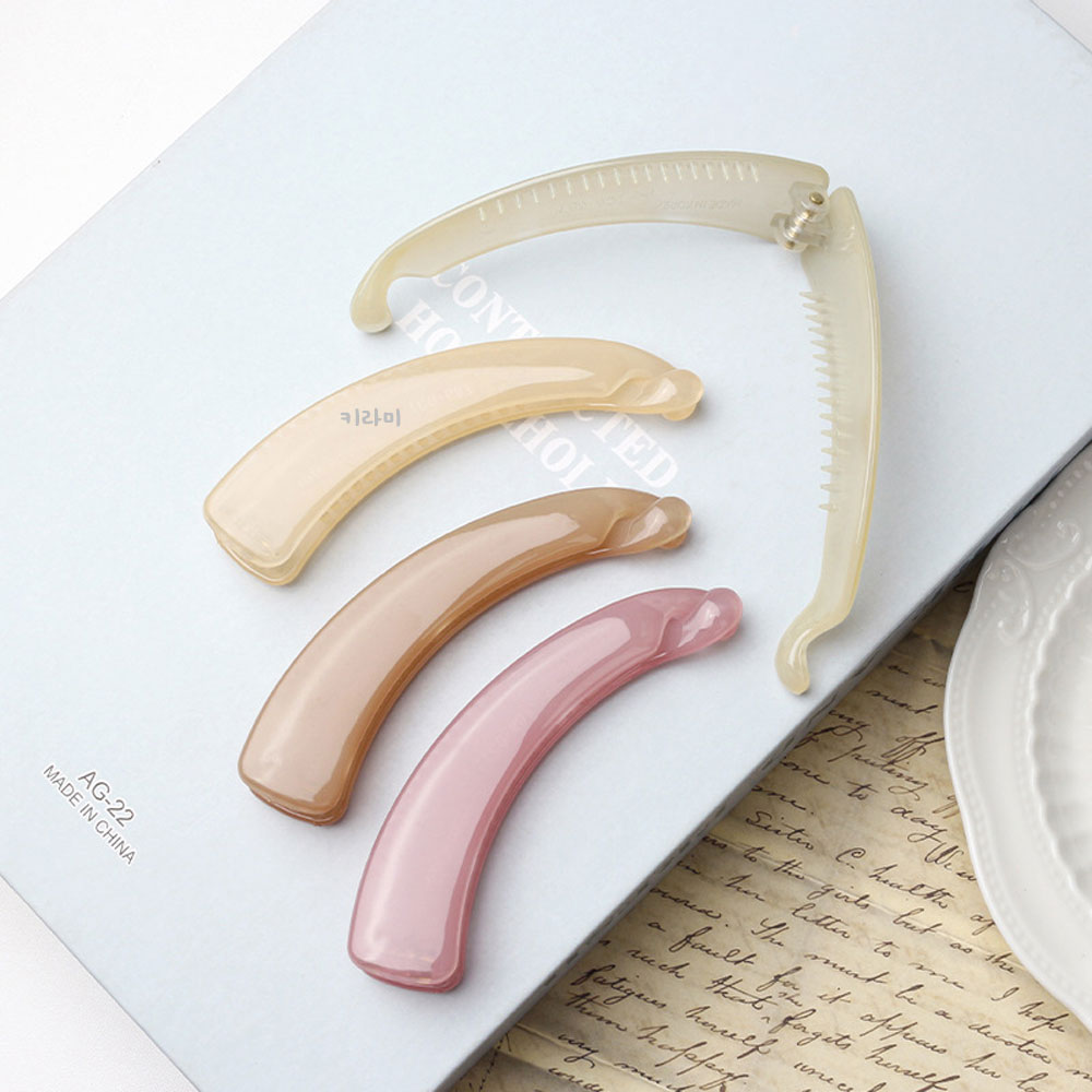 단색 유광 바나나클립 포니테일 헤어집게핀 트위스트 머리핀 - 상세 이미지 3