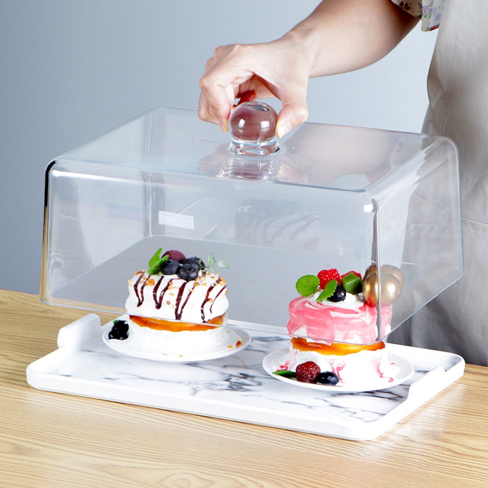 사각 빵덮개 투명 플라스틱 케이크 디저트 보관함 트레이 32x23x16.8CM 뚜껑+받침 - 상세 이미지 3