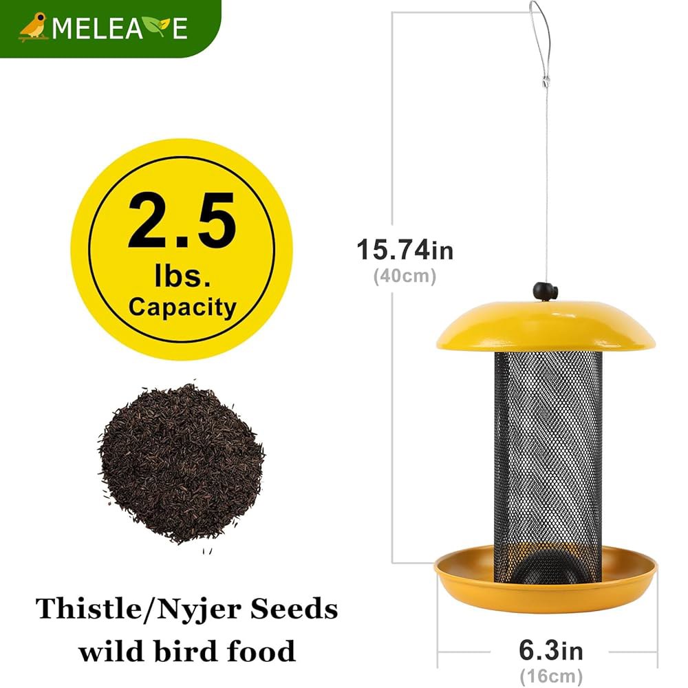 Meleave 실외용 핀치 피더, Nyjer/엉겅퀴 씨앗 용량 1.1kg(2.5파운드) 씨앗용 Yellow Finch Feeder - 상세 이미지 2