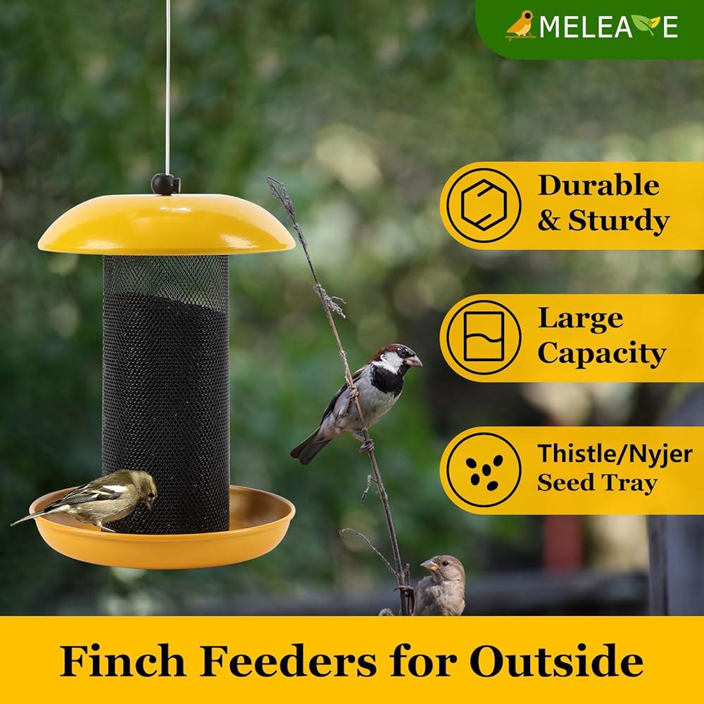 Meleave 실외용 핀치 피더, Nyjer/엉겅퀴 씨앗 용량 1.1kg(2.5파운드) 씨앗용 Yellow Finch Feeder - 상세 이미지 3