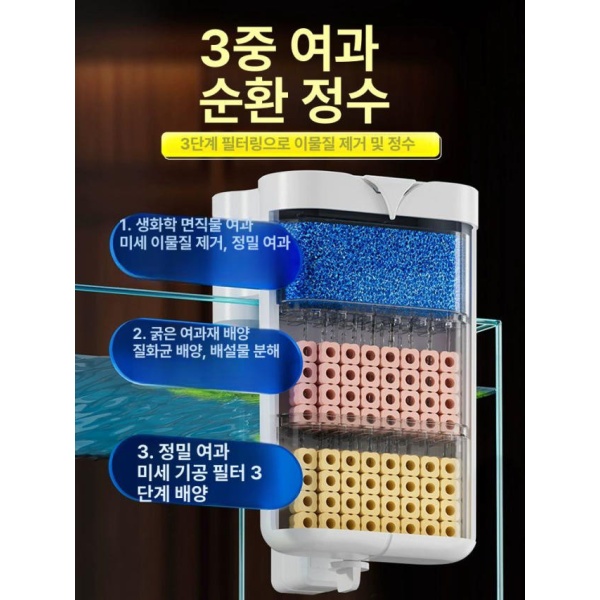 최신형 초정숙 수조 필터 겸산소기 산소기 물 정화기 정수 소형 소음 감소 자동 급수 3단계 C1 350L H-배양균 신속정수 패키지 C1 350L H-적합 수조 15-30c - 상세 이미지 3