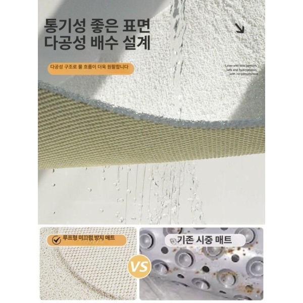 프리미엄 욕실 방수 미끄럼 방지 매트 화장실매트 욕실미끄럼 미끄럼패드 칠리향-선형꽃 칠리향-선형꽃 40x70cm - 상세 이미지 3