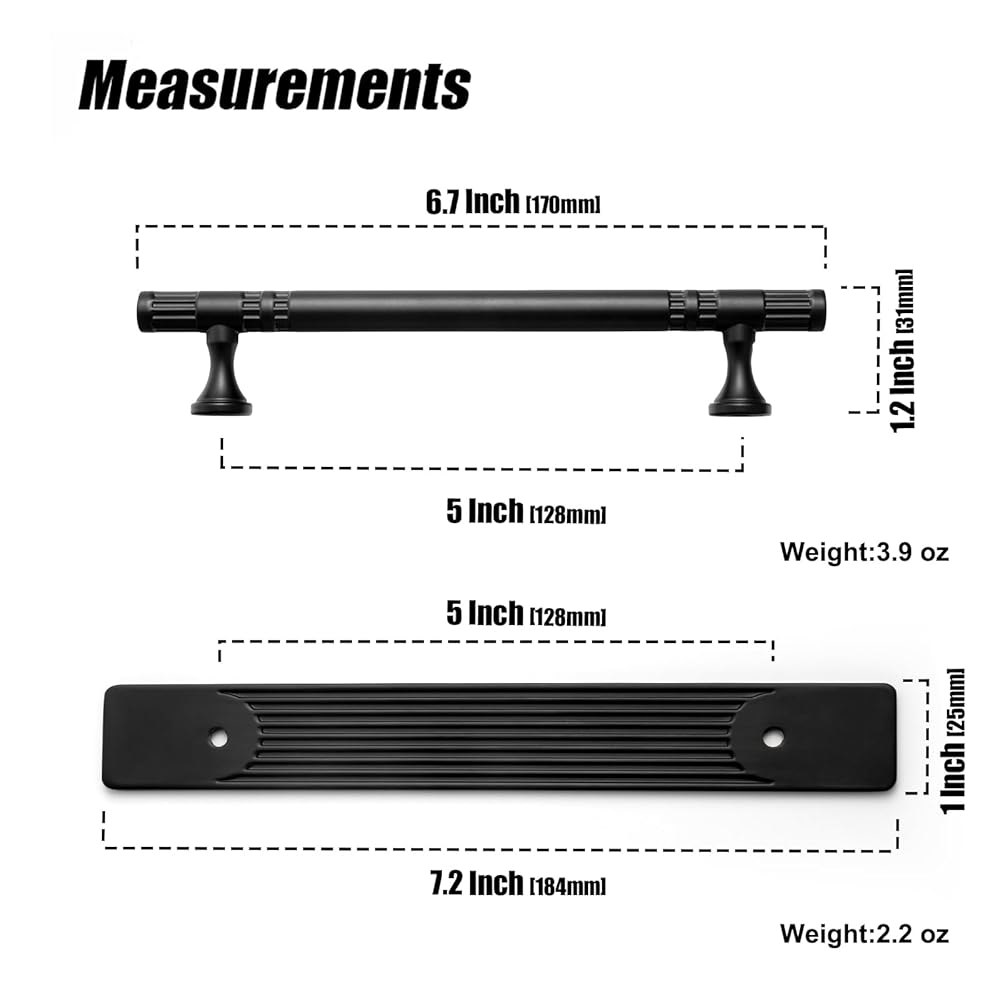 12.8cm(5인치) c-c 매트 블랙 서랍 하드웨어 합금 백플레이트/스페이서 아연 주방 있는 플레이트가 - 바 캐비닛 베이스 손잡이 손잡이, 포함 6팩 - 상세 이미지 2