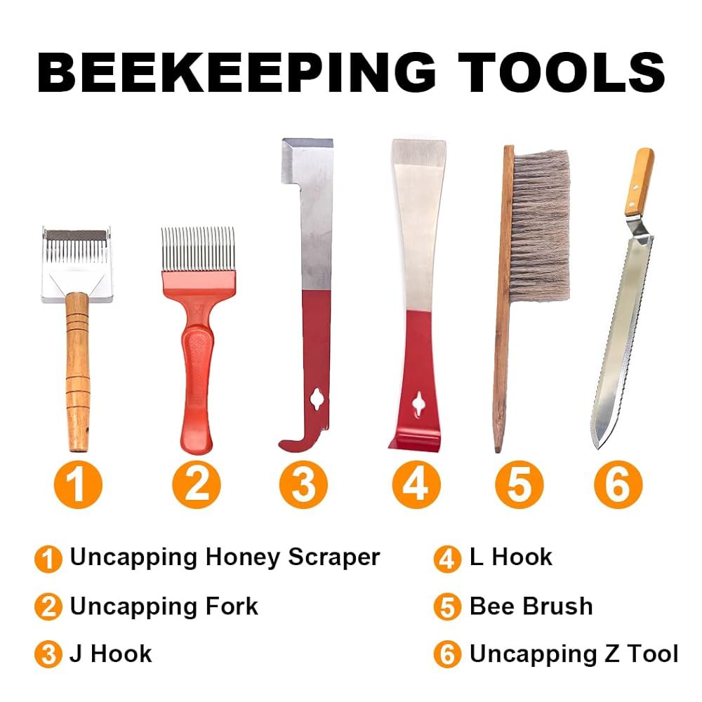Honey Lake Beekeeping Supplies 꿀벌 16피스 키트, 키핑 위한 스타터 - 양봉 키트 종류의 포함한 것 양봉가를 훈연기 다양한 도구를 보관 모든 용품 - 상세 이미지 3