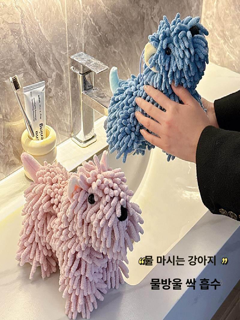 극세사 타올 귀여운 캐릭터 주방 걸이형 손닦는수건 핸드타올 브라운 180 x 250x150mm 이미지 6