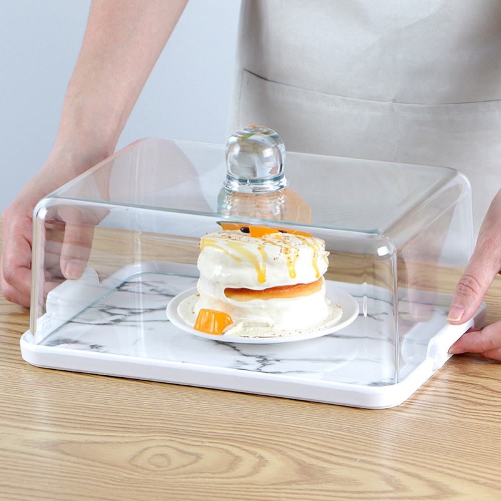 사각 빵덮개 투명 플라스틱 케이크 디저트 보관함 트레이 32x23x16.8CM 뚜껑+받침 - 상세 이미지 2