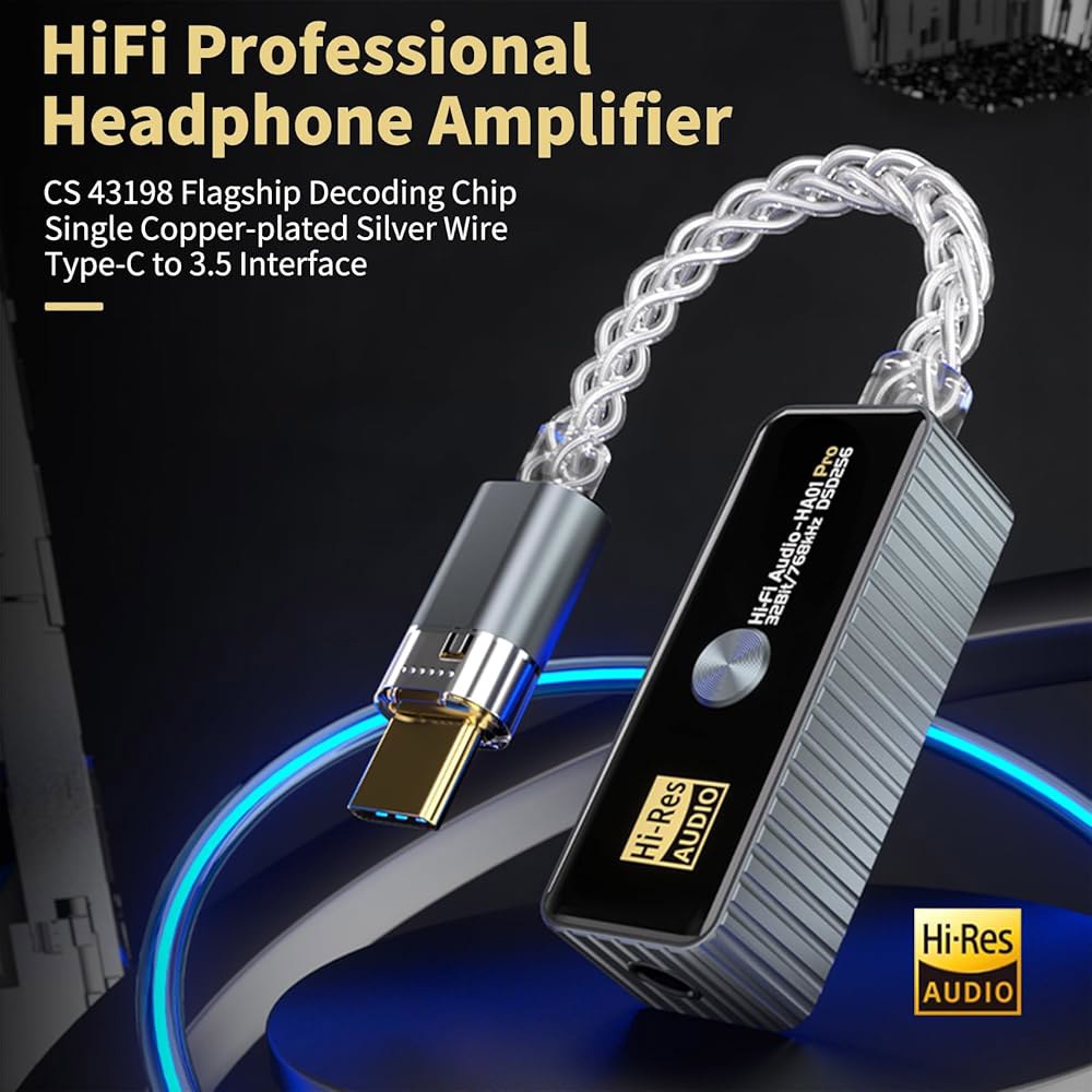 Daakro 헤드폰 앰프 - USB C에서 3.5mm HiFi 오디오 어댑터 32bit /768KHz, 플러그 앤 플레이 고해상도 앰프, 휴대용 DAC 및 Android / iOS - 상세 이미지 2