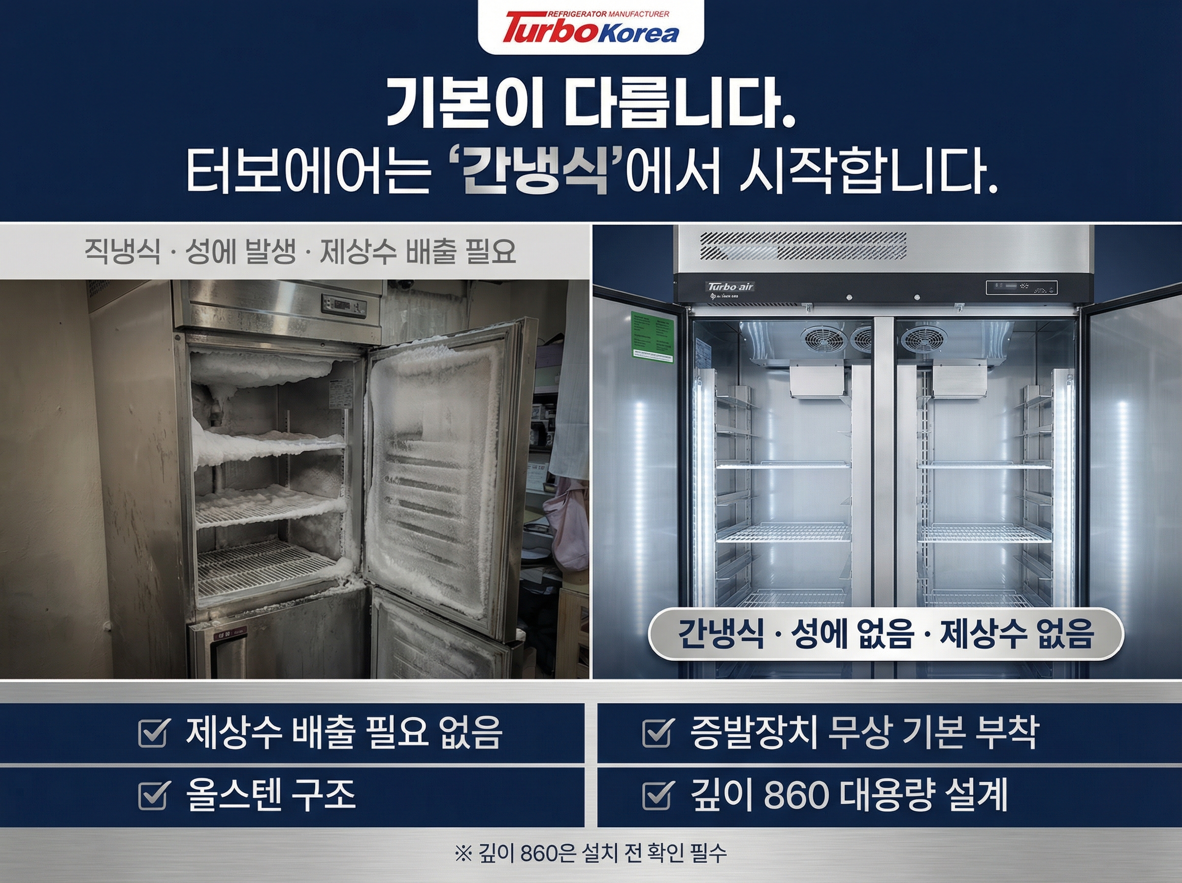 45박스냉장고 터보에어 냉동고 간냉식 성에안생기는 올스텐 2도어 올냉장 상업 카페 식당 - 상세 이미지 4
