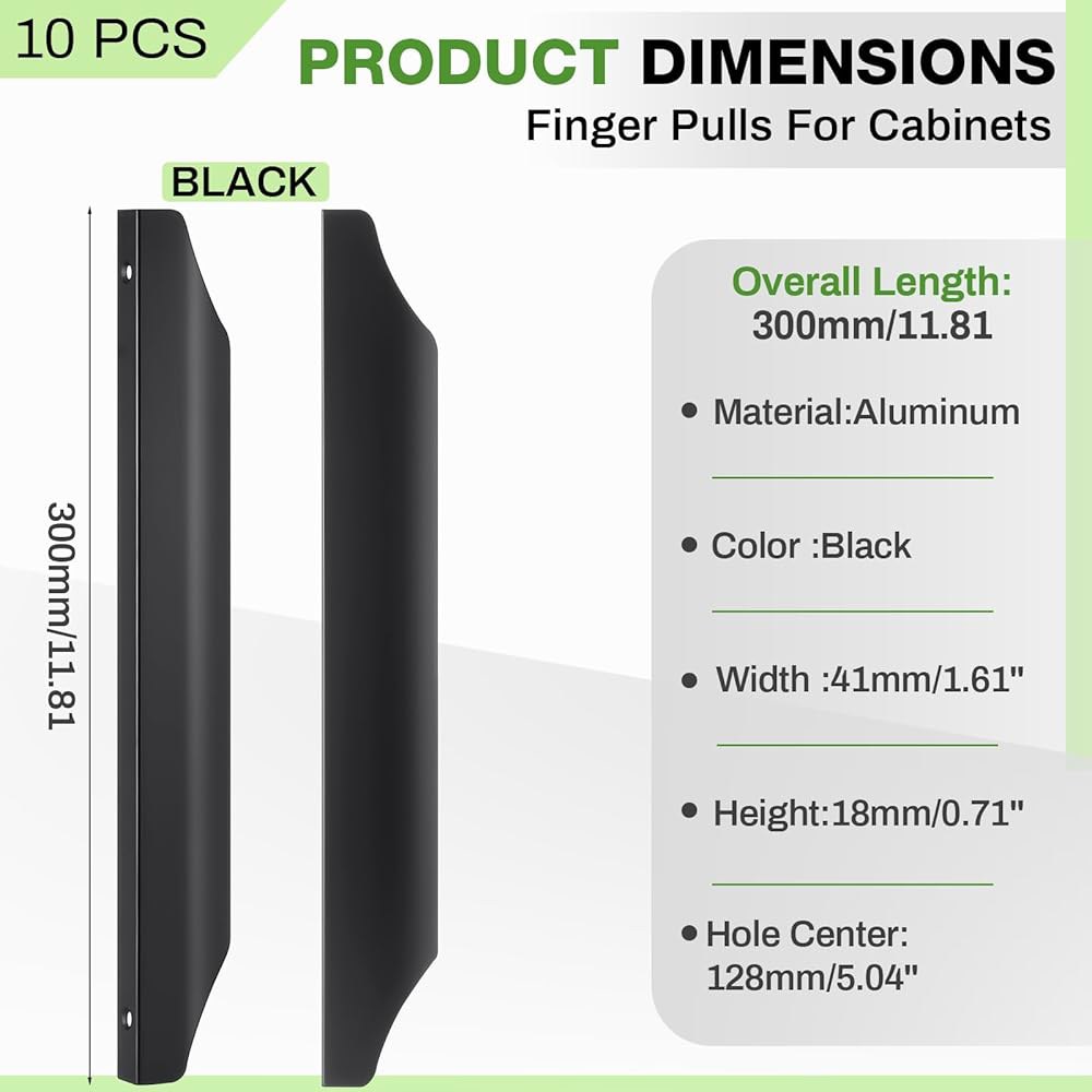 Otoolling 캐비닛용 손가락 손잡이 10팩, 주방 긴 엣지 숨겨진 30cm(11.8인치) 가정 알루미늄 하드웨어, 캐비닛 유선형 손잡이, 문 브러시드 서랍 - 상세 이미지 3